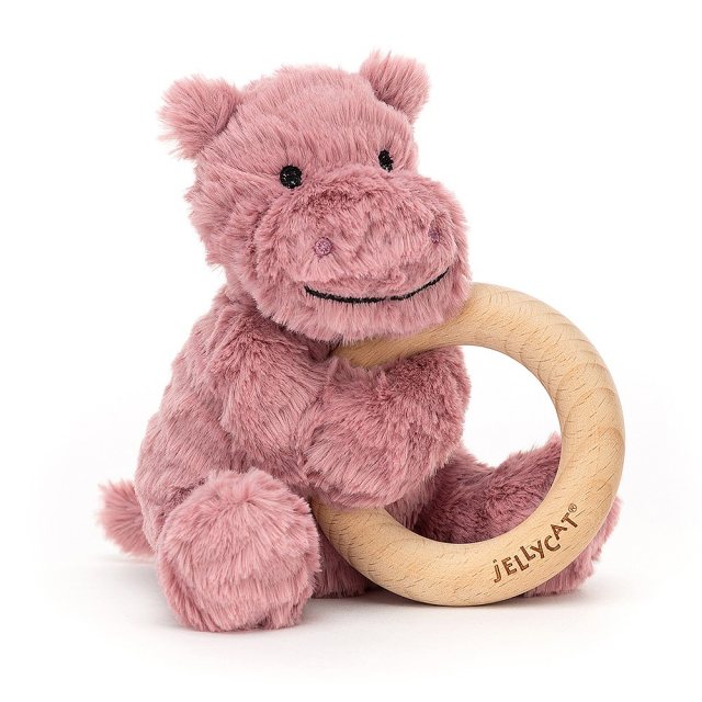 Jellycat Soft Toys Fuddlewuddle Hippo Wooden Ring Toy