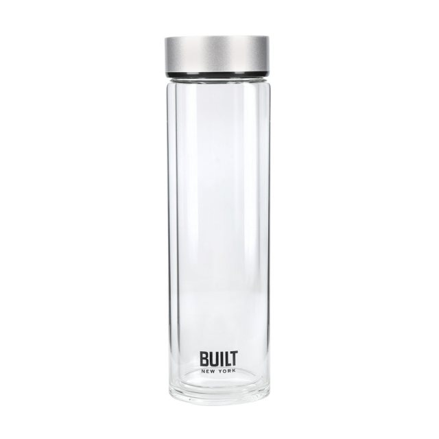 Kitchen Craft Built Tiempo Glass 450ml Drinks Bottle Silver