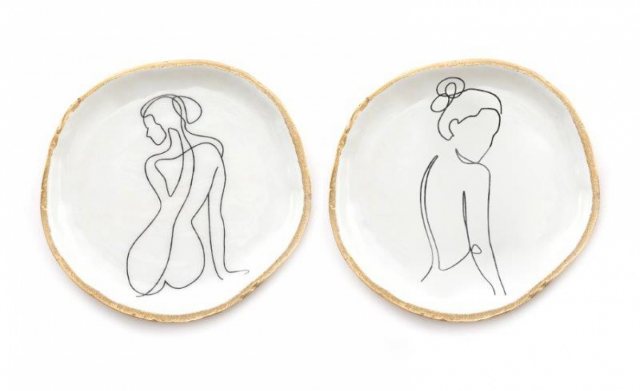 White & Gold Woman Silhouette Tray