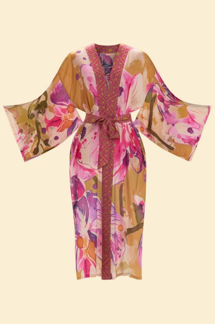 Powder Orchid Kimono Gown Mustard