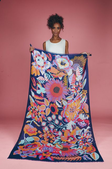 Powder Powder Cotton Scarf - Folky Floral Cornflower