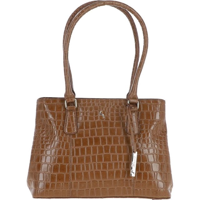 Ashwood Leather Crocodile Print Two Section With Mid Purse Bag Tan