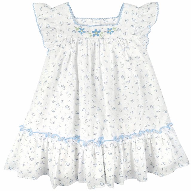 Albetta Blue Ditsy Floral Embroidered Dress