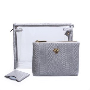 Fancy Metal Goods Grey Luxury Snake Print  3pc Travel Set