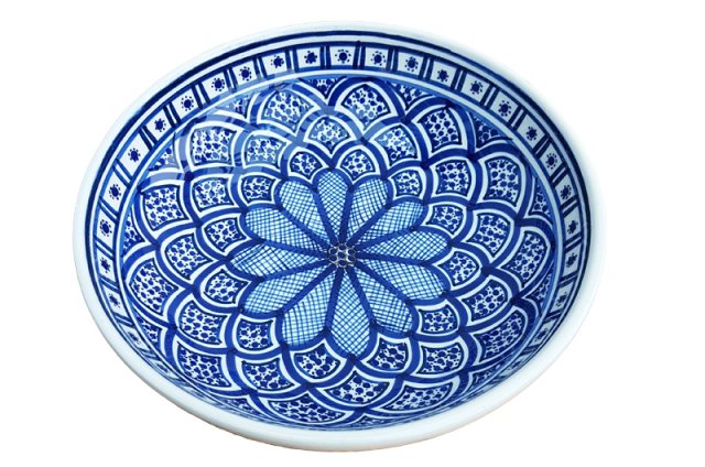 Bio Farm Trading Chrysanthemum Blue & White Flat Bowl