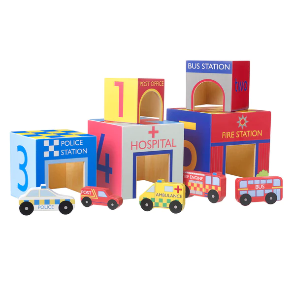 Orange Tree Toys Emergency Services Wooden Stacking Cubes