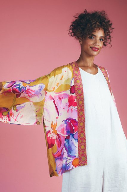 Powder Mustard Orchid Kimono Jacket