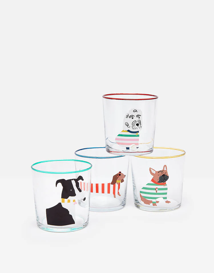 Joules Brightside Dog Glass Tumblers Set of 4