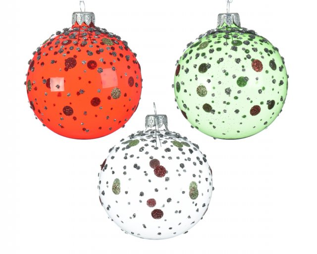 Transparent Glass Bauble with Shiny Glitter Dots (Single)