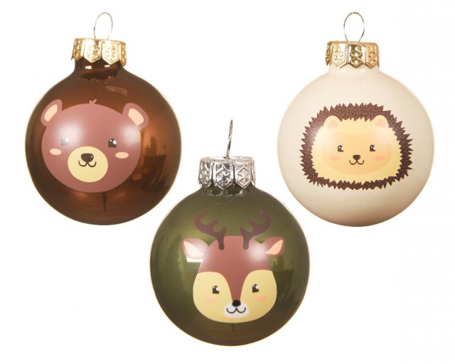 Baubles Glass Enamel Deer/Hedgehog/Bear