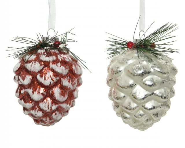 Pinecone Glass Decoration - Snow Finish (Single)