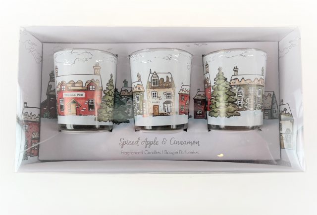 Set of Three Christmas Village Candles - Spiced Apple & Cinnamon