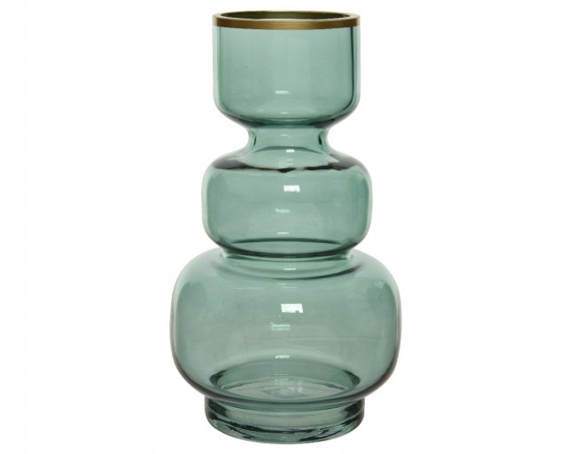 Green Glass Vase Totem Colorflow Gold Rim 15x25cm