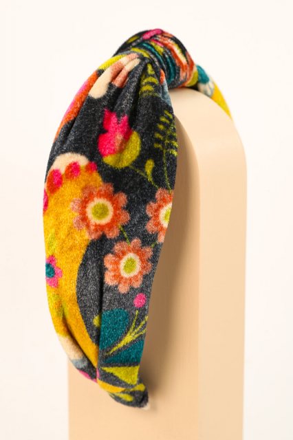 Printed Scandinavian Flora Headband Navy