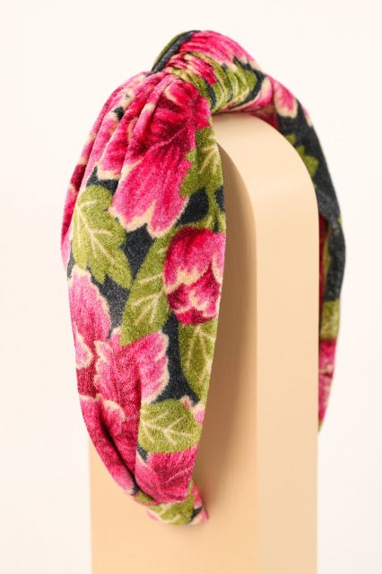 Printed Velvet Painted Peony Headband Charcoal