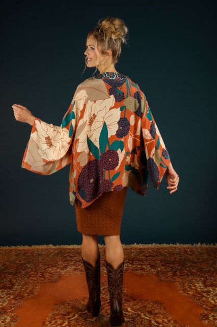 Powder Winter Floral Kimono Jacket Terracotta