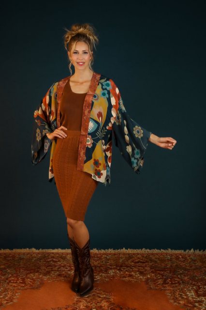 Scandinavian Flora Kimono Jacket Navy