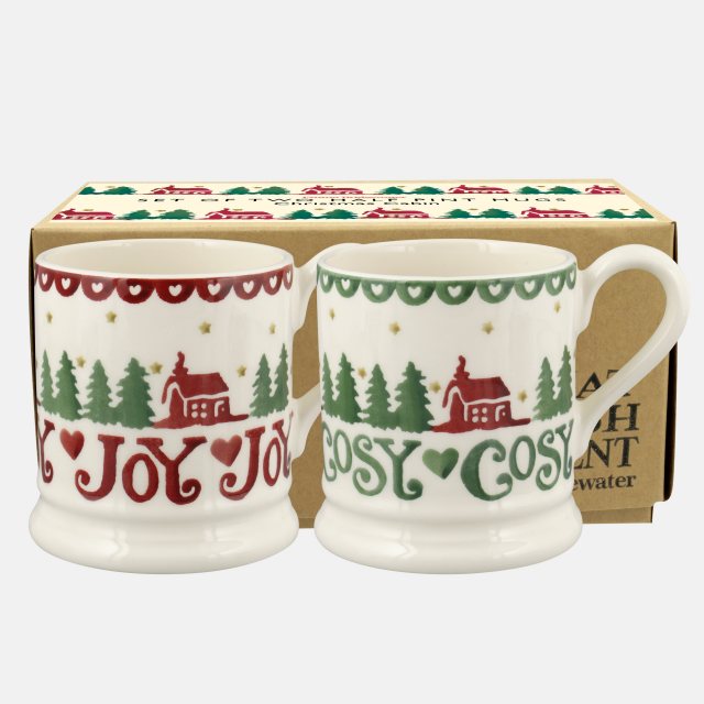 Emma Bridgewater Christmas Cabin Set of Two 1/2 Pint Mugs Boxed