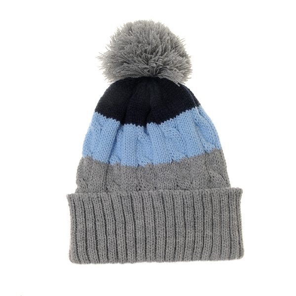 Ziggle Blue & Grey Cable Knit Bobble Hat