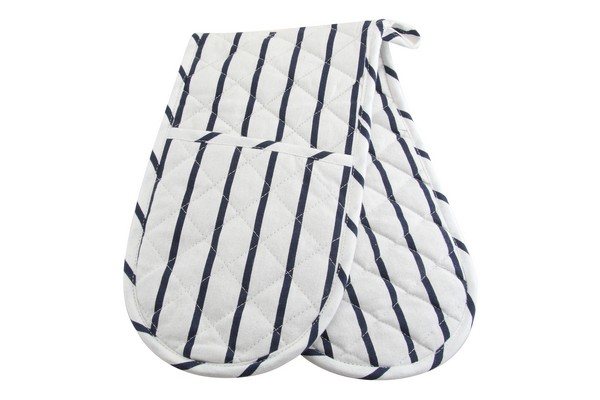 Cotton Striped Double Oven Glove White