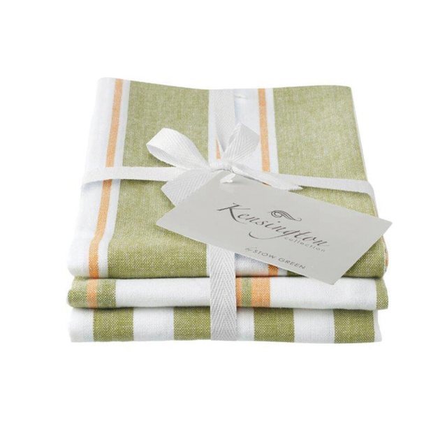 Stow Green Kensington Stripe Green Cotton Tea Towel Set Of 3