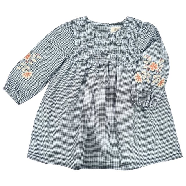 Albetta Blue Gingham Embroidered Dress 1-2yrs