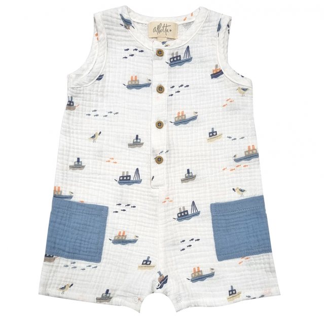 Albetta Nautical Print Gauze Romper