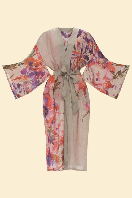 Powder Orchid & Iris Kimono Gown Coconut