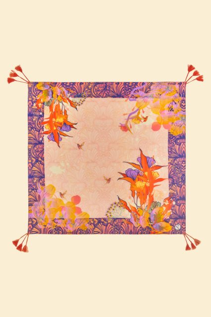 Powder Tropical Hummingbird Silk Scarf