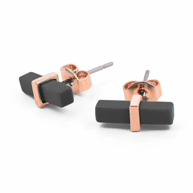 Tipperary Crystal Black Bar Earrings Rose Gold