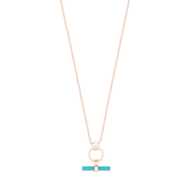 Tipperary Crystal Turquoise Bar & Circle Pendant Rose Gold