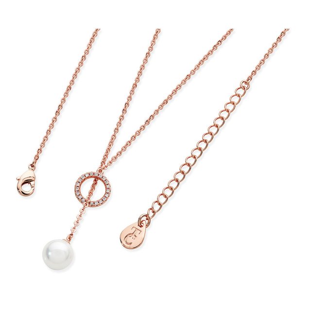 Tipperary Crystal Rose Gold CZ Circle Pearl Feeder Necklace