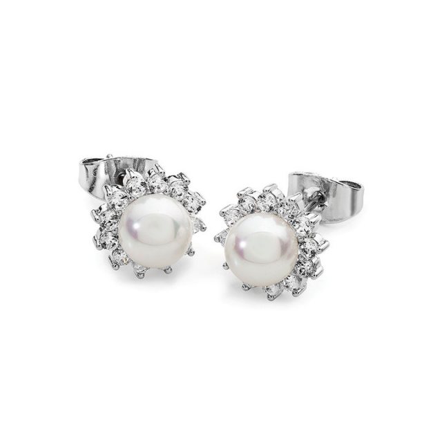 Tipperary Crystal Silver Antique Daisy Pearl Studs