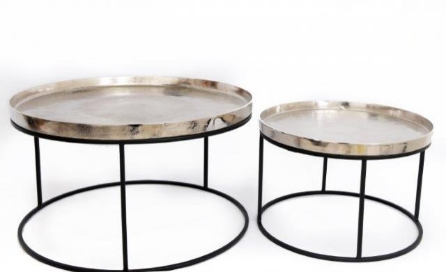 Set of 2 Silver Round Tables