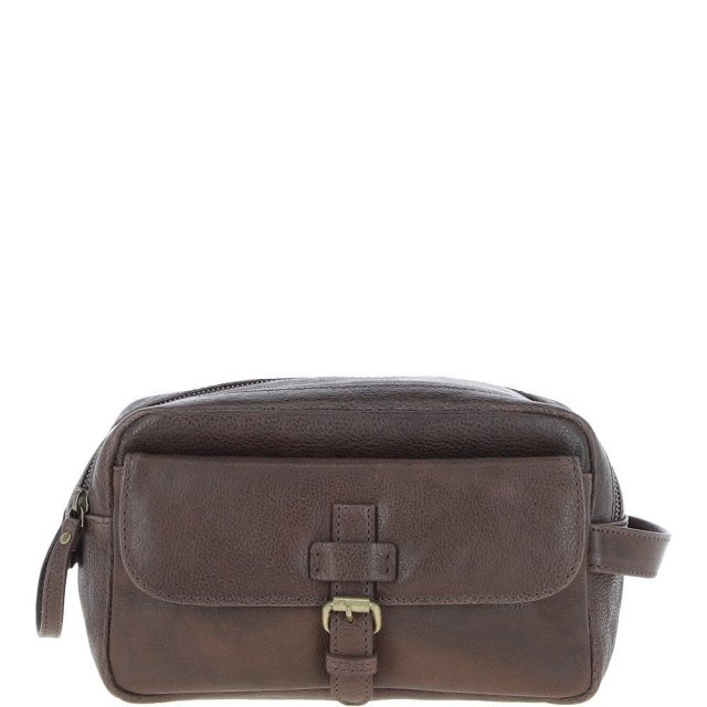 Ashwood Row Mens Leather Toiletry Wash Bag Brown