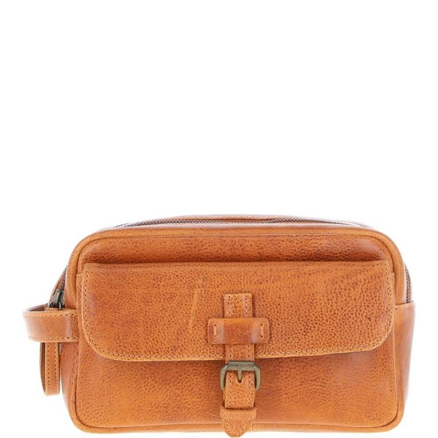 Ashwood Row Mens Leather Toiletry Wash Bag Tan