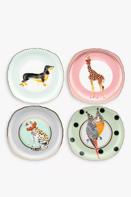 Yvonne Ellen Set of 4 Animal Tea Plates Square