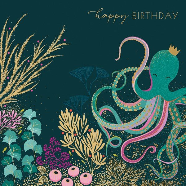 Sara Miller Happy Birthday Greetings Card - Octopus & Coral