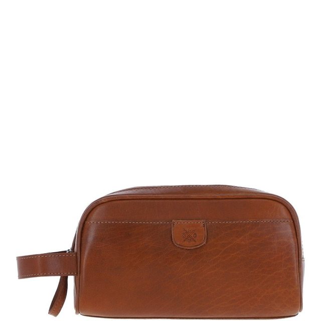 Ashwood Men’s Dual Zip Leather Washbag – Honey