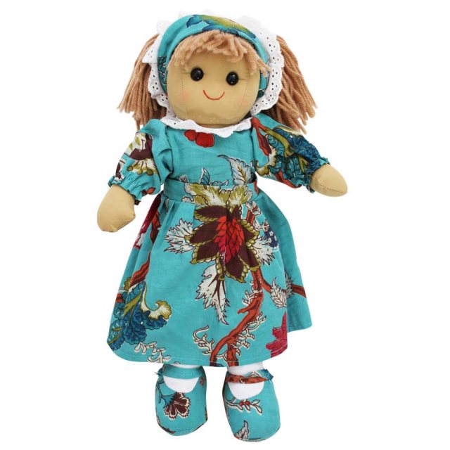 Powell Craft Rag Doll with Teal Exotic Flower Dress