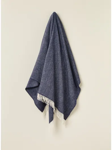 Portmeirion Piazza Herringbone Merino Wool Throw - Navy