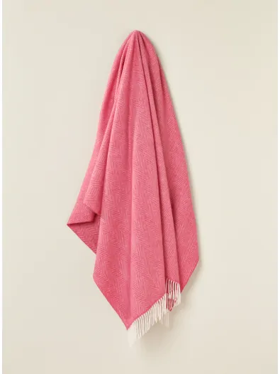 Portmeirion Piazza Herringbone Merino Wool Throw - Cerise Pink