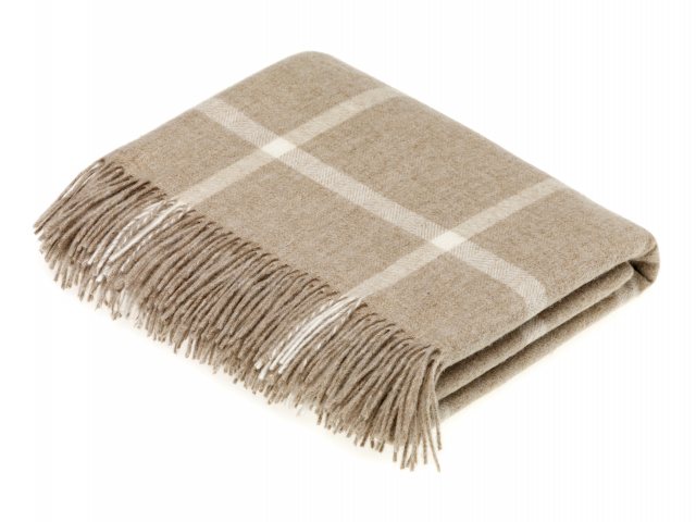 Portmeirion Block Check Merino Wool Throw - Beige