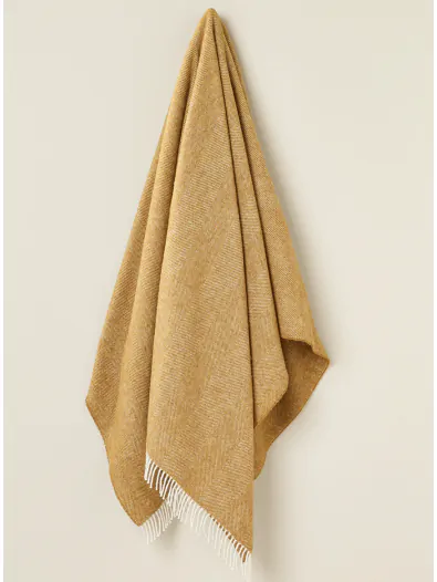 Portmeirion Herringbone Shetland Wool Throw - Gold