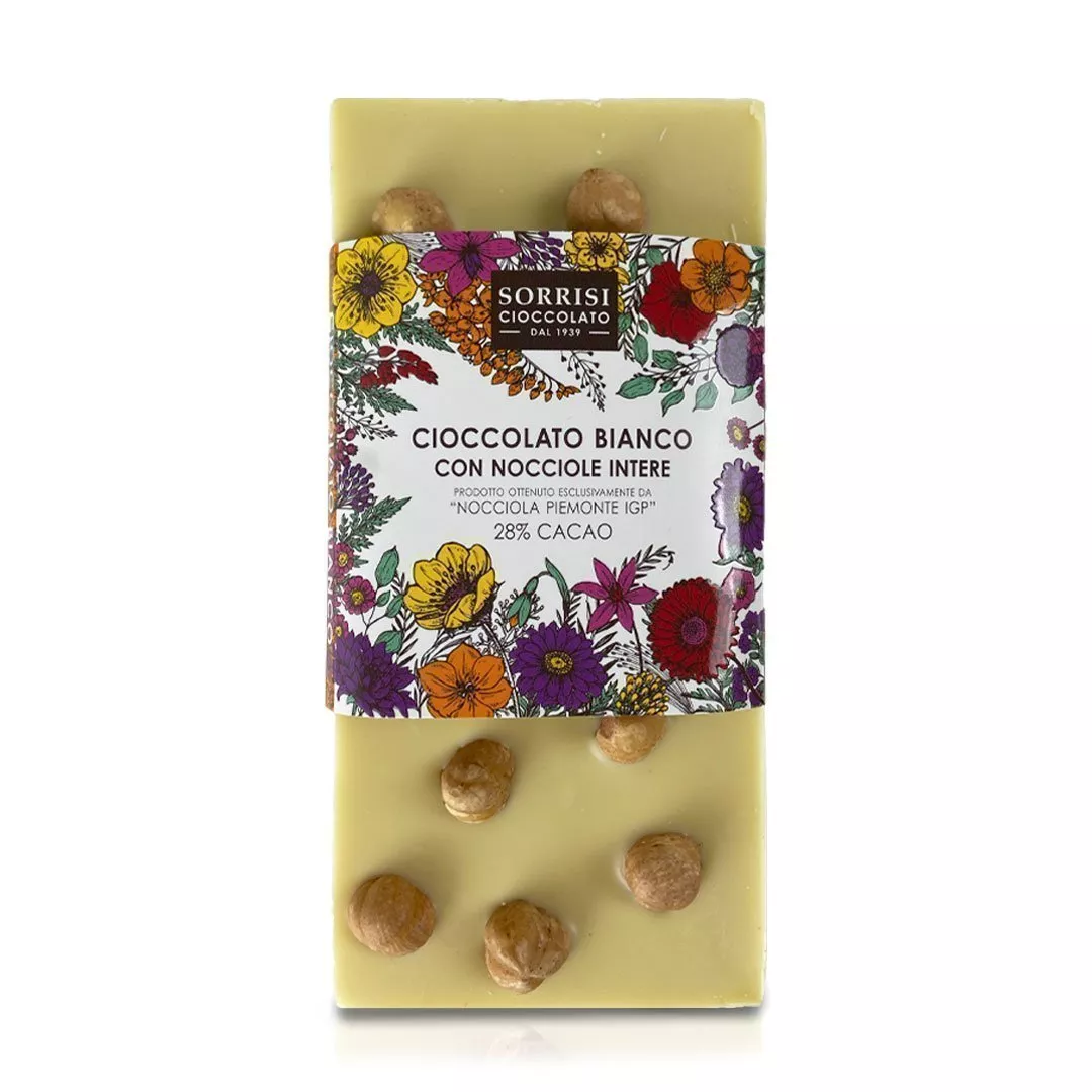 Boella & Sorrisi White Chocolate Bar With Whole Piedmont Hazelnuts 80g