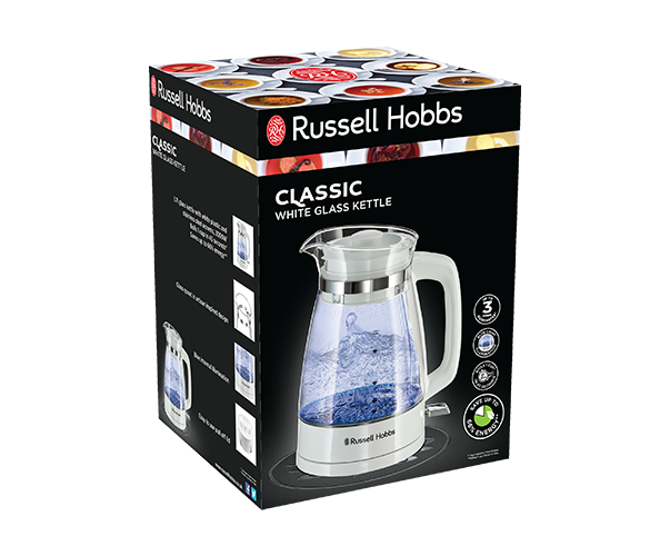 Russell Hobbs Classic Glass Kettle White At Portmeirion Online