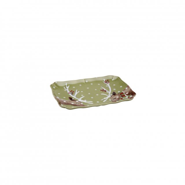 Christmas Deer Friends Green Rectangular Platter