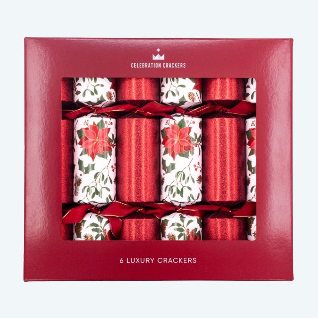 Poinsettia Sparkle Crackers 6pc