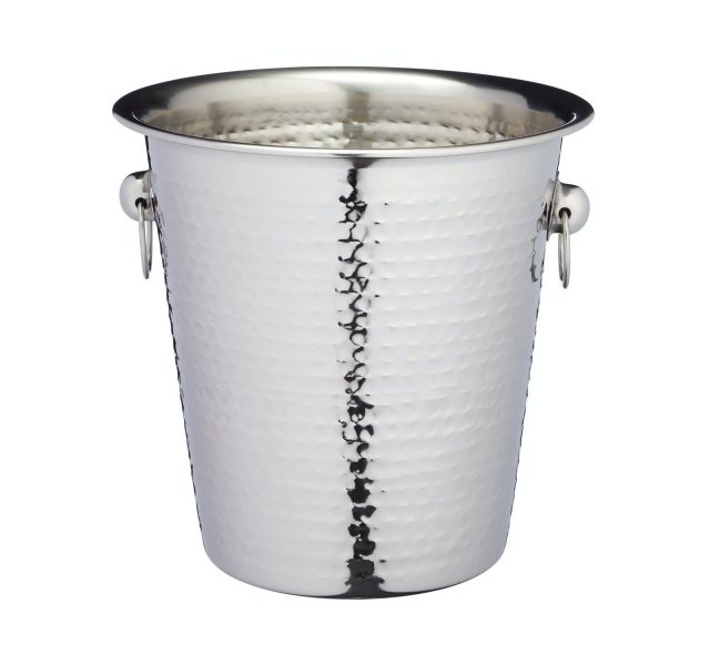 BarCraft Hammered-Steel Champagne Bucket with Ring Handles