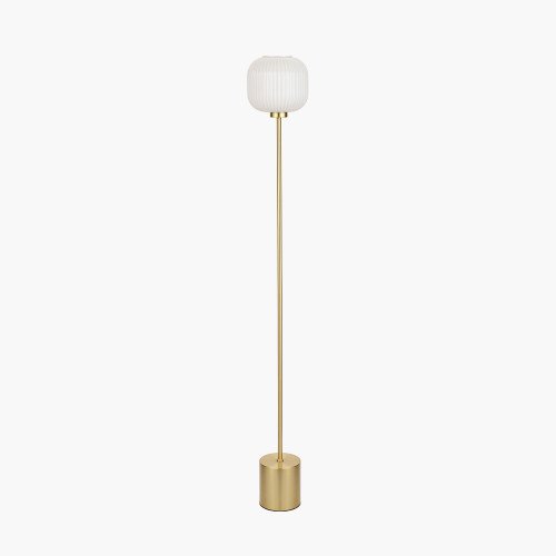Bella White Ribbed Glass & Gold Metal Squoval Floor Lamp